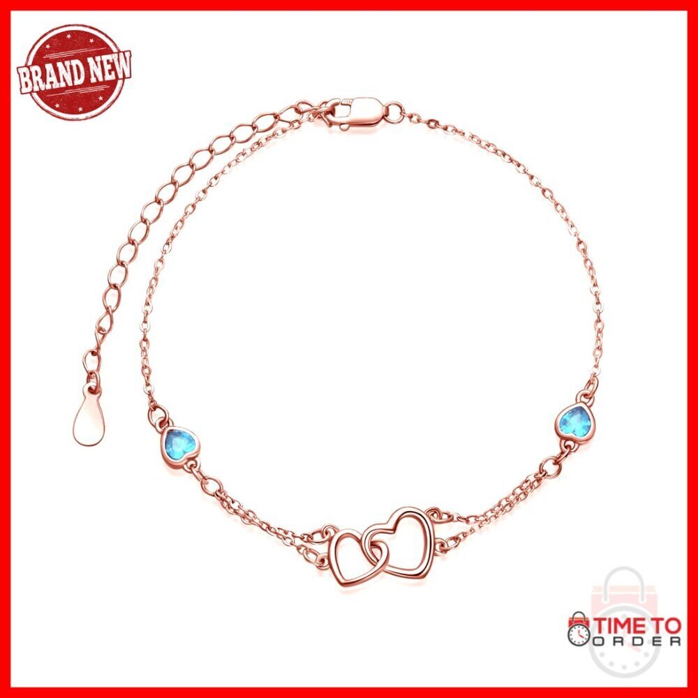 Sterling Silver Adjustable Bracelet with Heart Charms, 7+2 Inch Chain